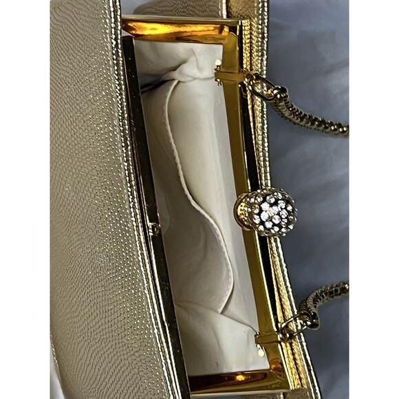 Gold Crossbody Small Evening Bag Rhinestone Closure Chain Strap - Picture 7 of 9